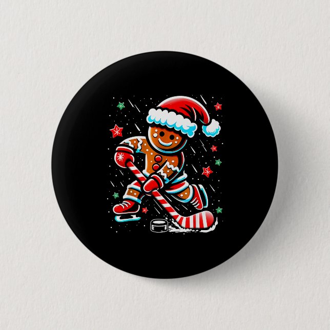 Christmas Gingerbread Ice Hockey Srts Funny Xmas P Knapp (Framsida)