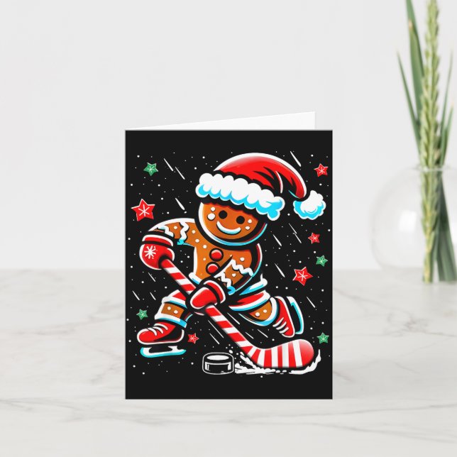 Christmas Gingerbread Ice Hockey Srts Funny Xmas P Kort (Framsida)