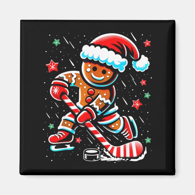 Christmas Gingerbread Ice Hockey Srts Funny Xmas P Magnet (Framsidan)
