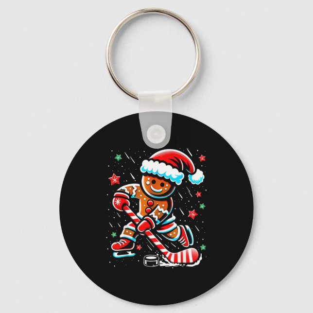 Christmas Gingerbread Ice Hockey Srts Funny Xmas P Nyckelring (Framsida)