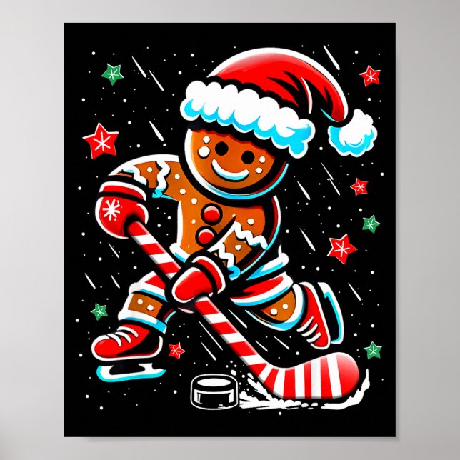 Christmas Gingerbread Ice Hockey Srts Funny Xmas P Poster (Framsidan)