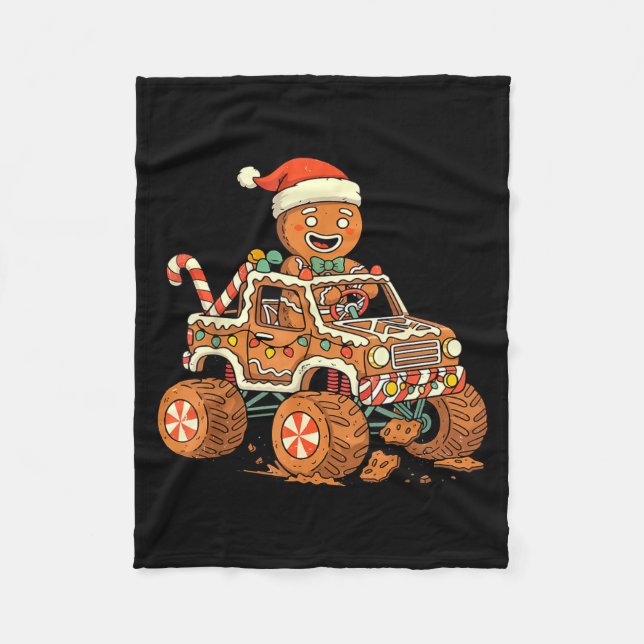 Christmas Gingerbread Man Driving Truck Xmas Light Fleecefilt (Framsidan)