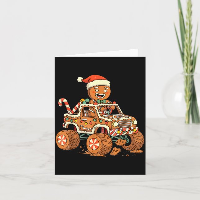 Christmas Gingerbread Man Driving Truck Xmas Light Kort (Framsida)