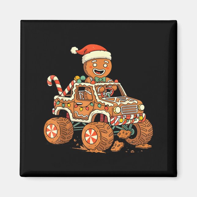 Christmas Gingerbread Man Driving Truck Xmas Light Magnet (Framsidan)