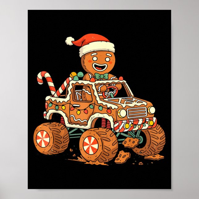 Christmas Gingerbread Man Driving Truck Xmas Light Poster (Framsidan)