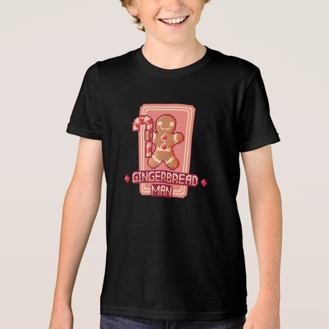 Christmas Gingerbread Man Pixel Art Design T Shirt (Framsida)