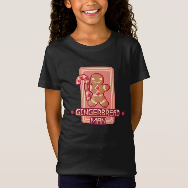Christmas Gingerbread Man Pixel Art Design T Shirt (Framsida)