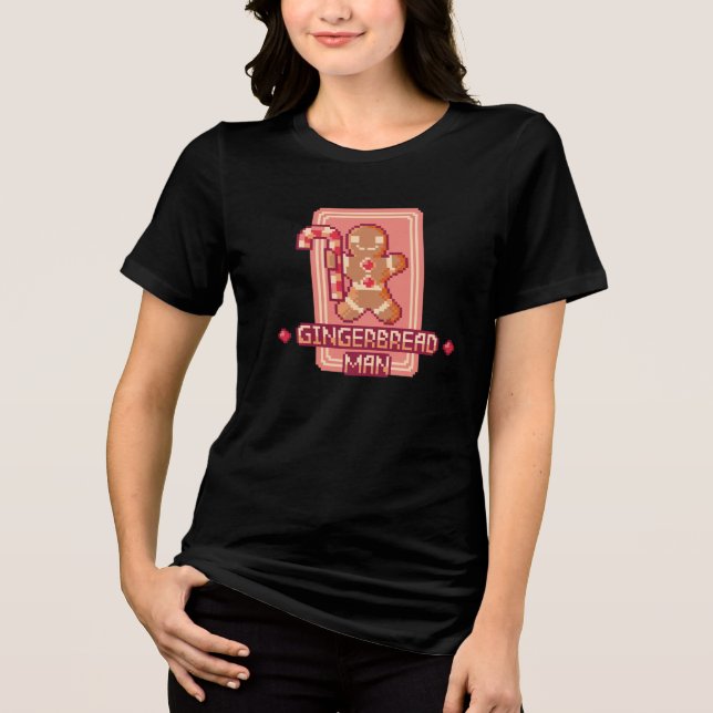 Christmas Gingerbread Man Pixel Art Design T Shirt (Framsida)