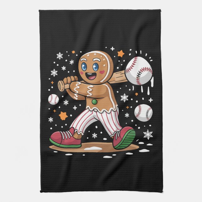 Christmas Gingerbread Man Sports Player Baseball  Kökshandduk (Vertikal)