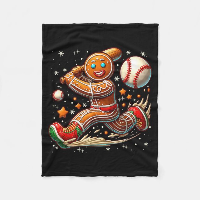 Christmas Gingerbread Man Srts Player Funny Baseba Fleecefilt (Framsidan)