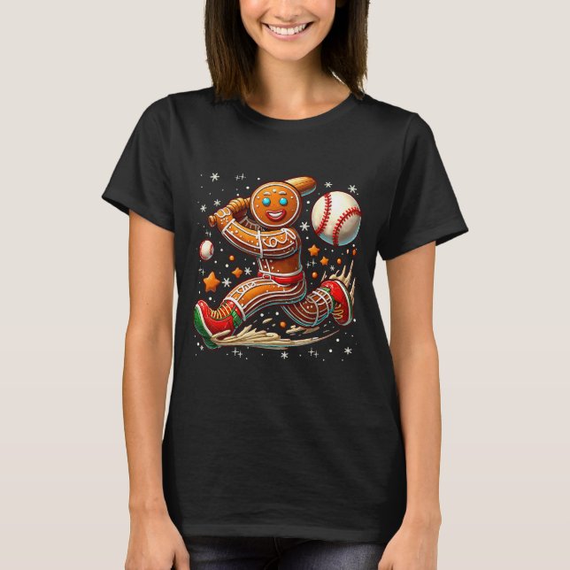 Christmas Gingerbread Man Srts Player Funny Baseba T Shirt (Framsida)