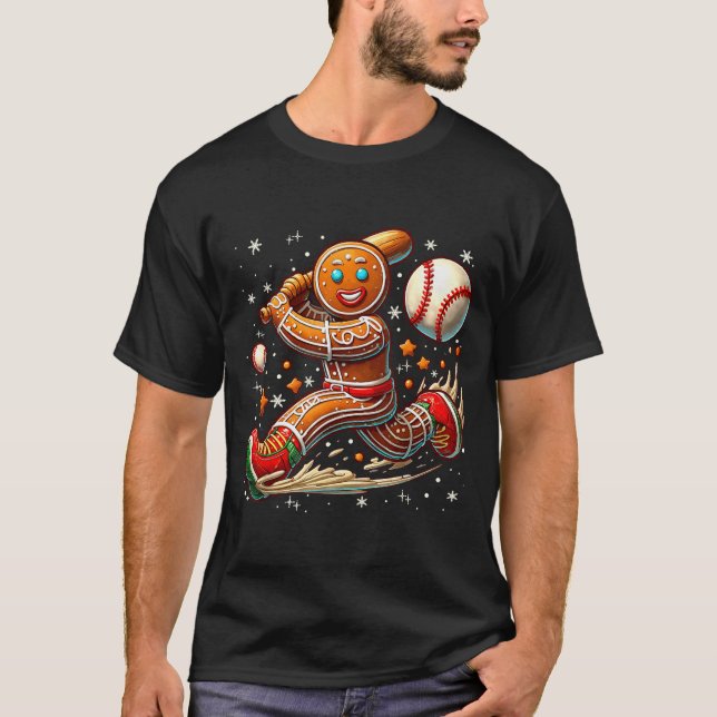 Christmas Gingerbread Man Srts Player Funny Baseba T Shirt (Framsida)