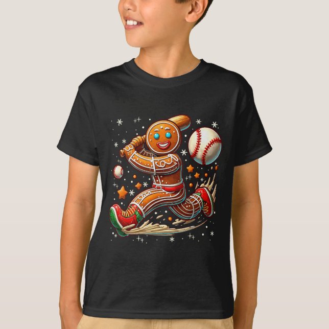 Christmas Gingerbread Man Srts Player Funny Baseba T Shirt (Framsida)