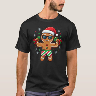 Christmas Gingerbread Man Weightlifter Gym Workout T Shirt