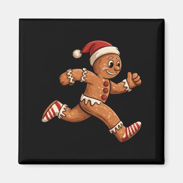 Christmas Gingerbread Running Funny Runners Pajama Magnet (Framsidan)