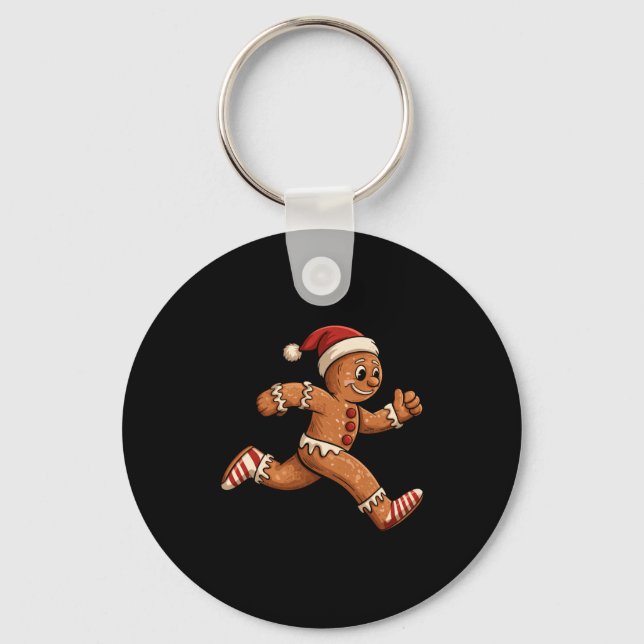 Christmas Gingerbread Running Funny Runners Pajama Nyckelring (Framsida)