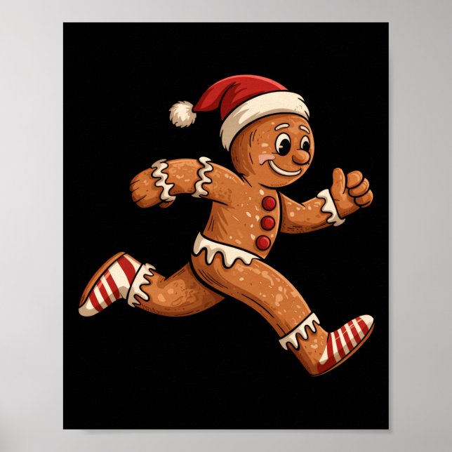 Christmas Gingerbread Running Funny Runners Pajama Poster (Framsidan)