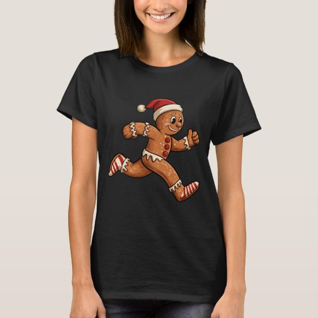 Christmas Gingerbread Running Funny Runners Pajama T Shirt (Framsida)