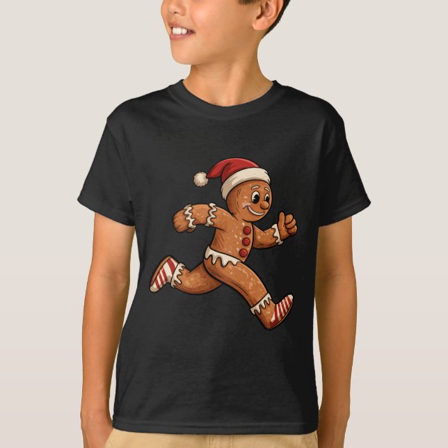 Christmas Gingerbread Running Funny Runners Pajama T Shirt (Framsida)