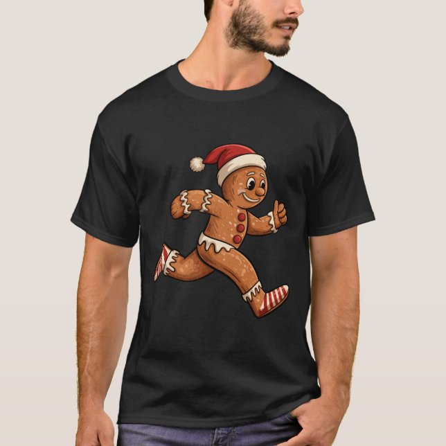 Christmas Gingerbread Running Funny Runners Pajama T Shirt (Framsida)