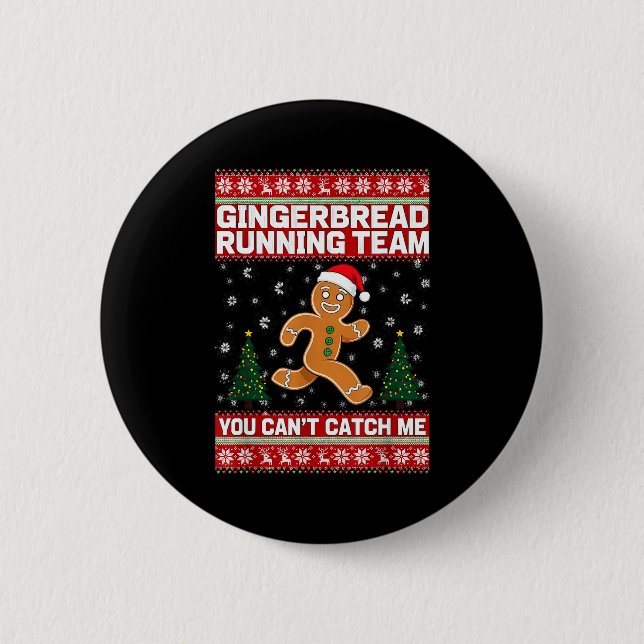 Christmas Gingerbread Running Team Funny Xmas Tee  Knapp (Framsida)
