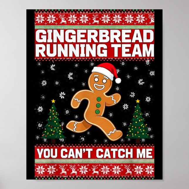 Christmas Gingerbread Running Team Funny Xmas Tee  Poster (Framsidan)