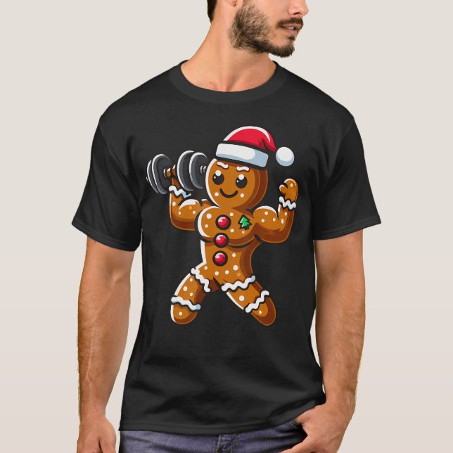Christmas Gingerbread Weightlifting Man Workout Bo T Shirt (Framsida)