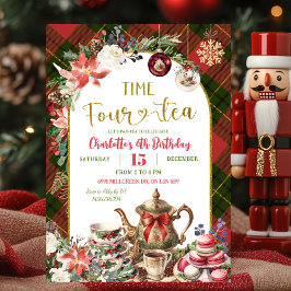 Christmas Gingham Time Four Tea 4th Birthday Inbjudningar