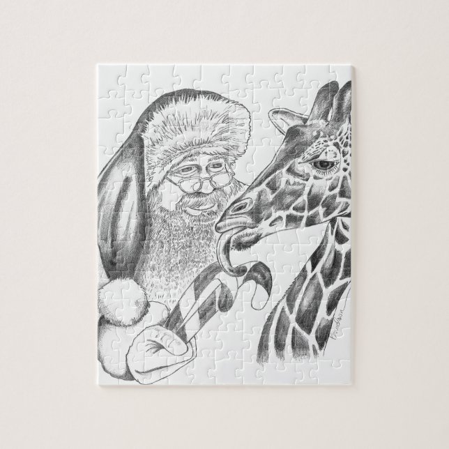 christmas giraffe och Santa Pussel (Vertikal)