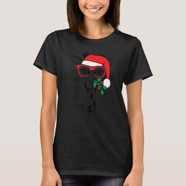 Christmas Giraffe With Glasses Santa Hat Xmas T Shirt (Framsida)