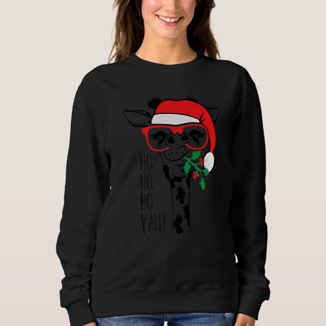 Christmas Giraffe With Glasses Santa Hat Xmas T Shirt (Framsida)