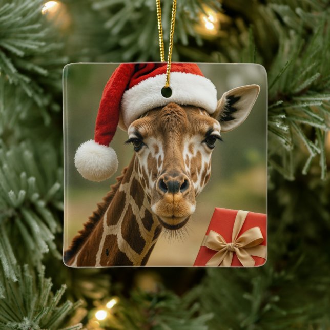 Christmas Giraffe With Holiday Gift Julgransprydnad Keramik (Träd)