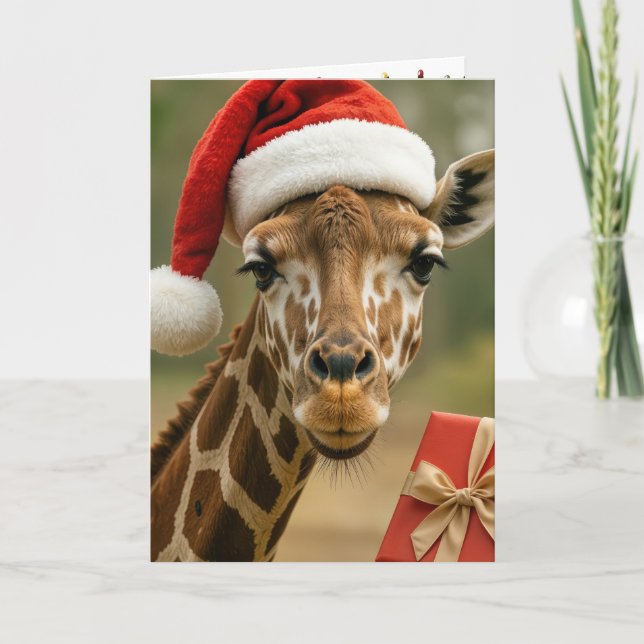 Christmas Giraffe With Holiday Gift Kort (Framsida)
