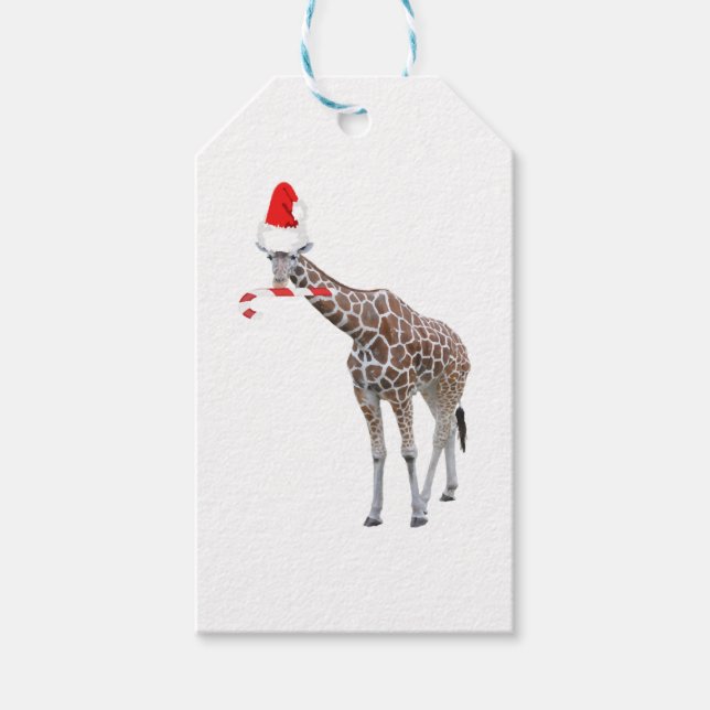 Christmas Giraffe with Santa Hat Presentetikett (Framsidan)