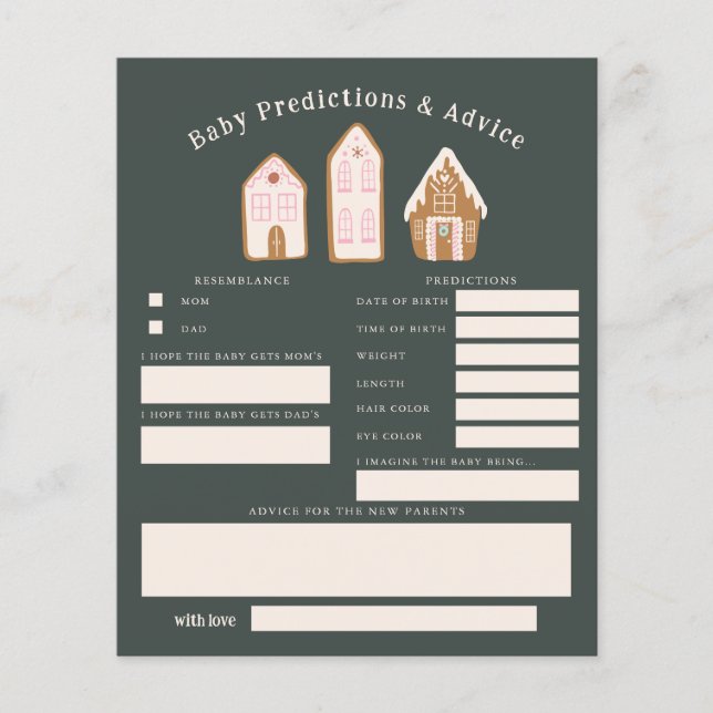 Christmas Girl Baby Shower Baby Predictions Card (Framsida)