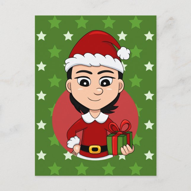 Christmas girl cartoon holiday postcard helg vykort (Framsida)