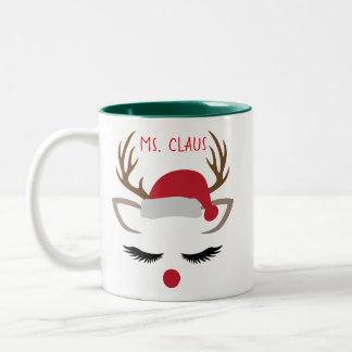 CHRISTMAS GIRL REINDEER ANSIKTE PERSONALIZE  Två-Tonad MUGG