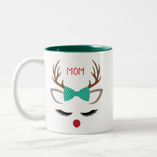 CHRISTMAS GIRL REINDEER ANSIKTE PERSONALIZE Två-Tonad MUGG