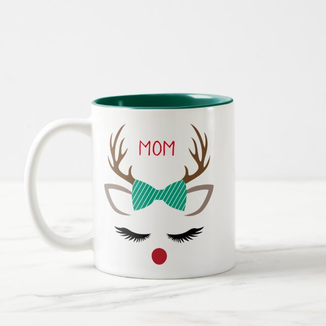 CHRISTMAS GIRL REINDEER ANSIKTE PERSONALIZE Två-Tonad MUGG (Vänster)