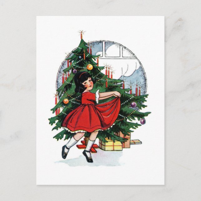 Christmas Girl Vintage Illustration Vykort (Framsida)