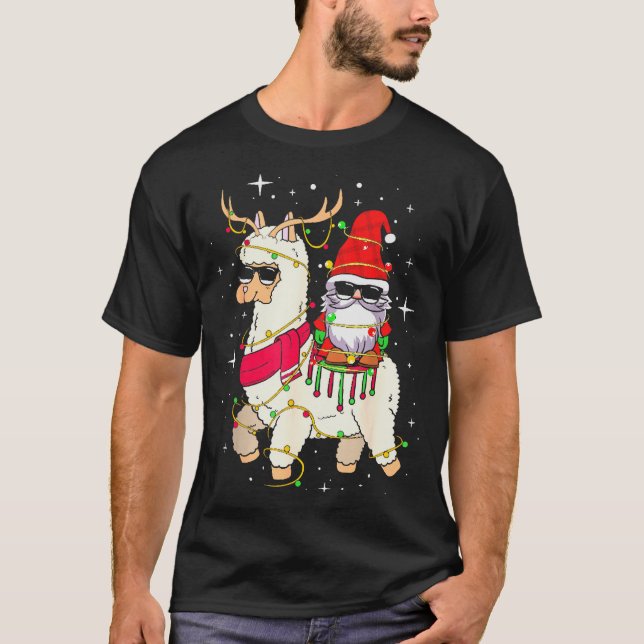 Christmas Gnome On Llama, Cute Alpaca Chanukah Chr T Shirt (Framsida)