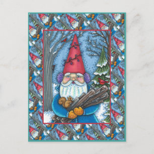 CHRISTMAS GNOME, SQUIRREL, WOODPECKER & CARDINAL HELG VYKORT