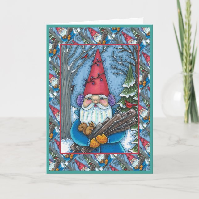 CHRISTMAS GNOME, SQUIRREL, WOODPECKER & CARDINAL HELGKORT (Framsida)