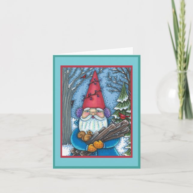 CHRISTMAS GNOME, SQUIRREL, WOODPECKER & CARDINAL HELGKORT (Framsida)