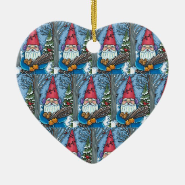 CHRISTMAS GNOME, SQUIRREL, WOODPECKER & CARDINAL JULGRANSPRYDNAD KERAMIK (Framsidan)