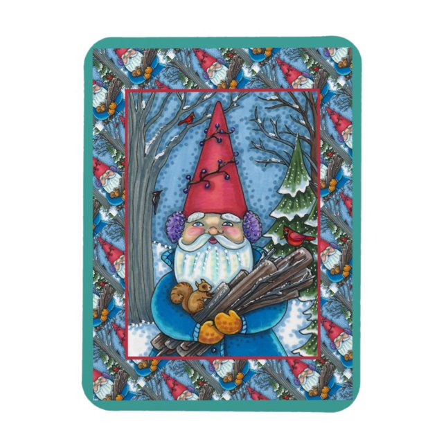 CHRISTMAS GNOME, SQUIRREL, WOODPECKER & CARDINAL MAGNET (Vertikal)