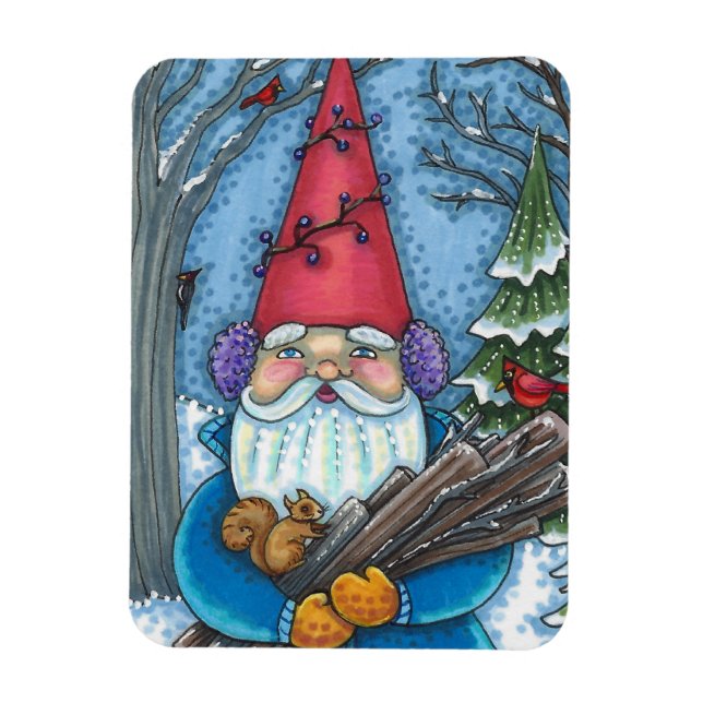 CHRISTMAS GNOME, SQUIRREL, WOODPECKER & CARDINAL MAGNET (Vertikal)