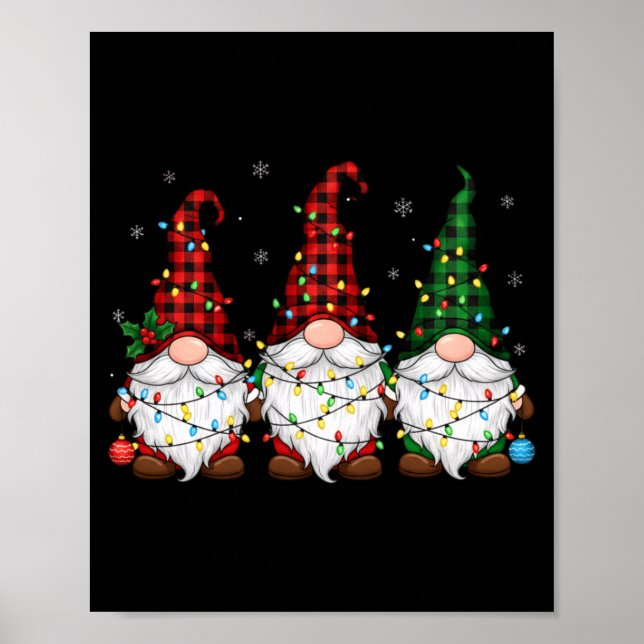 Christmas Gnome Trio Buffalo Plaid Lights Cute Xma Poster (Framsidan)