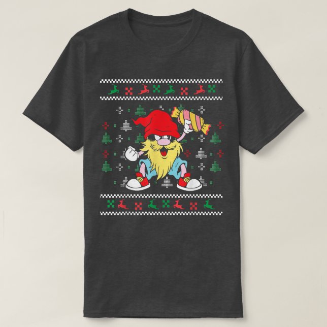 Christmas gnome with candy canes design funny ugly t shirt (Design framsida)