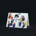 CHRISTMAS,GNOMES BUILD A SNOWMAN  card Helgkort<br><div class="desc">An adorable group of little gnomes are busy getting ready for some winter fun. Artist Jo-Ann Hayden</div>